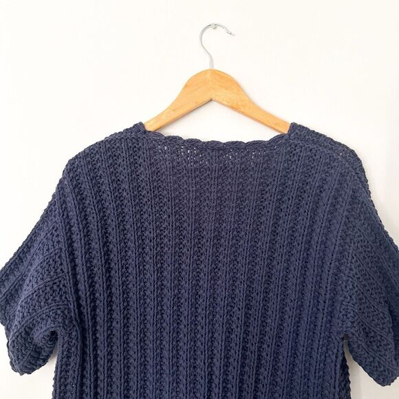 Vintage Cable Knit Fisherman Sweater Womens Medium Navy Cardigan Nautical - Picture 8 of 10